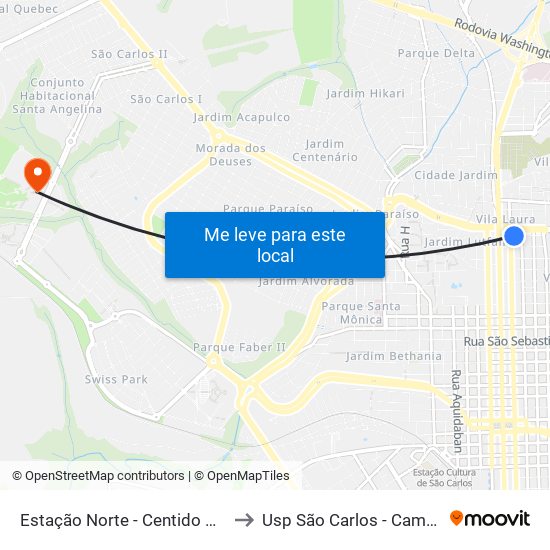 Estação Norte - Centido Centro to Usp São Carlos - Campus II map