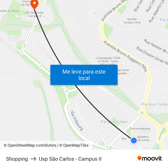 Shopping to Usp São Carlos - Campus II map