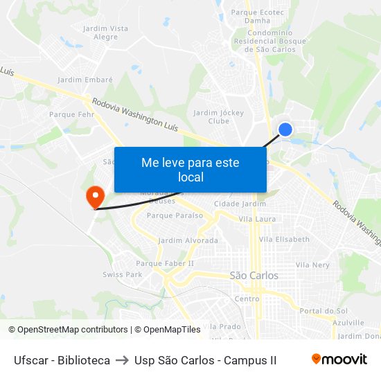 Ufscar - Biblioteca to Usp São Carlos - Campus II map