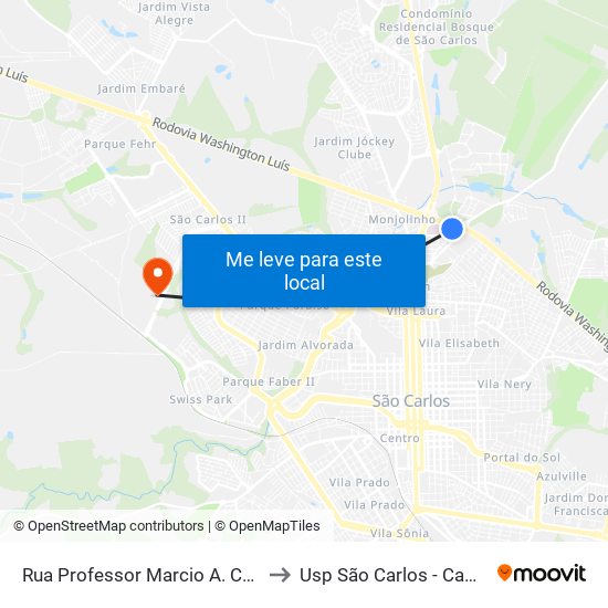 Rua Professor Marcio A. Codignoli to Usp São Carlos - Campus II map