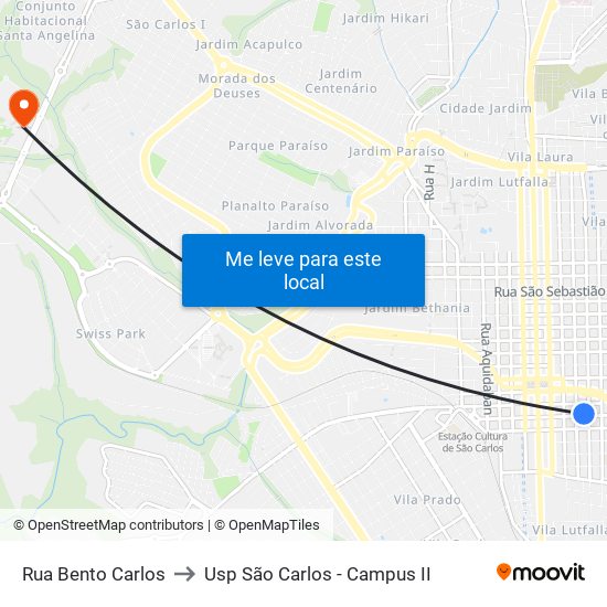 Rua Bento Carlos to Usp São Carlos - Campus II map