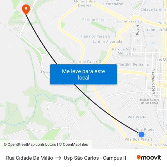 Rua Cidade De Milão to Usp São Carlos - Campus II map