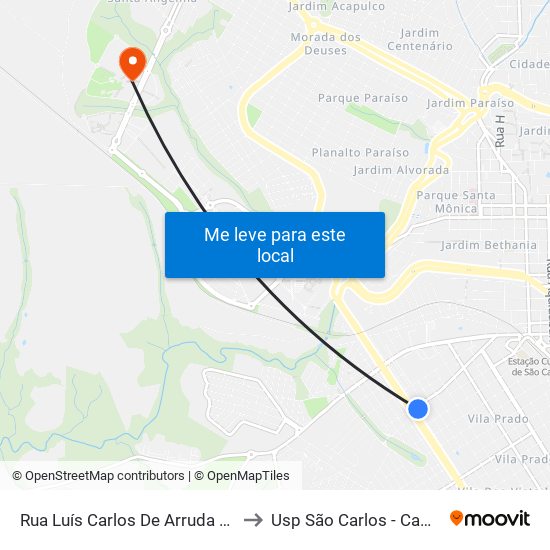 Rua Luís Carlos De Arruda Mendes to Usp São Carlos - Campus II map