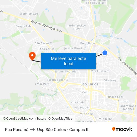 Rua Panamá to Usp São Carlos - Campus II map