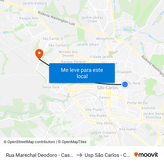 Rua Marechal Deodoro - Casa De Saúde to Usp São Carlos - Campus II map