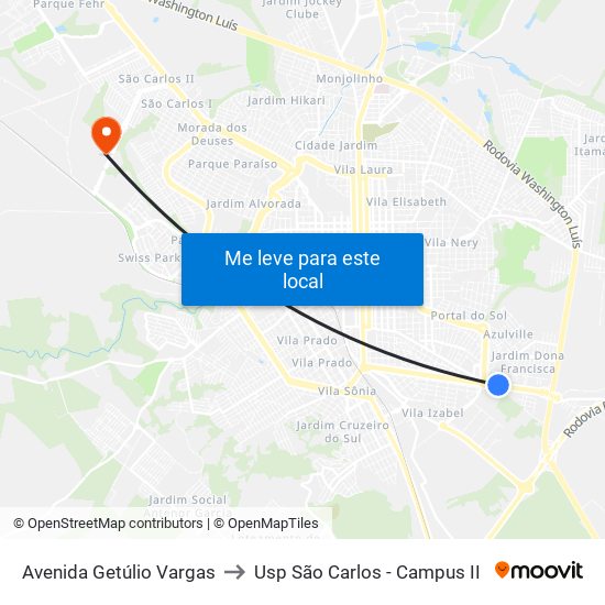 Avenida Getúlio Vargas to Usp São Carlos - Campus II map