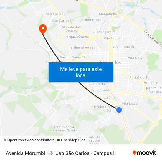 Avenida Morumbi to Usp São Carlos - Campus II map