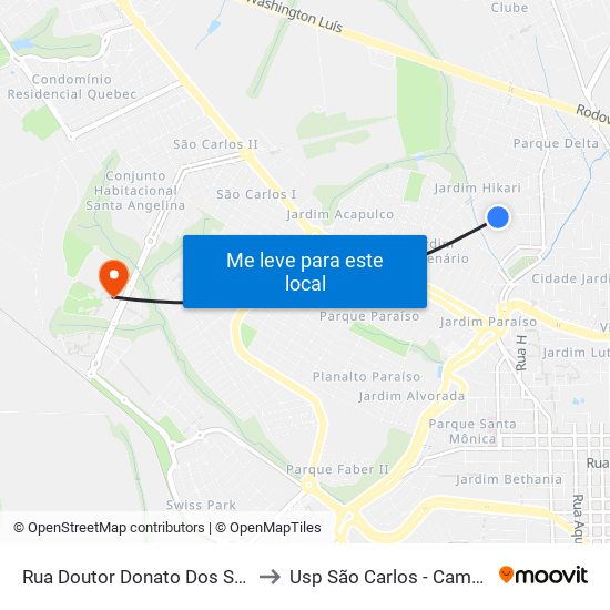 Rua Doutor Donato Dos Santos to Usp São Carlos - Campus II map