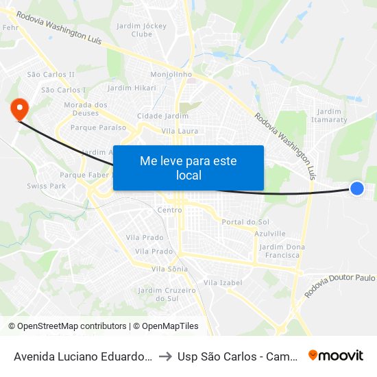 Avenida Luciano Eduardo Félix to Usp São Carlos - Campus II map