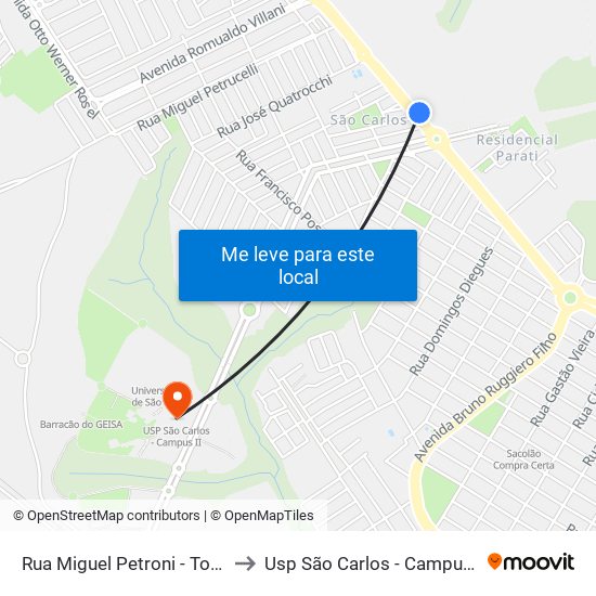 Rua Miguel Petroni - Tonin to Usp São Carlos - Campus II map