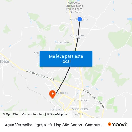 Água Vermelha - Igreja to Usp São Carlos - Campus II map