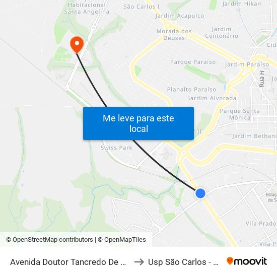 Avenida Doutor Tancredo De Almeida Neves to Usp São Carlos - Campus II map