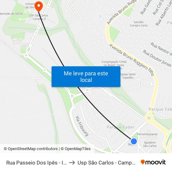 Rua Passeio Dos Ipês - Ibis to Usp São Carlos - Campus II map