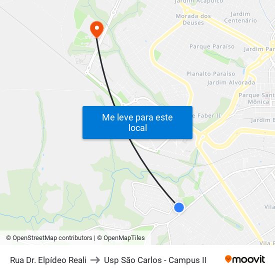 Rua Dr. Elpídeo Reali to Usp São Carlos - Campus II map