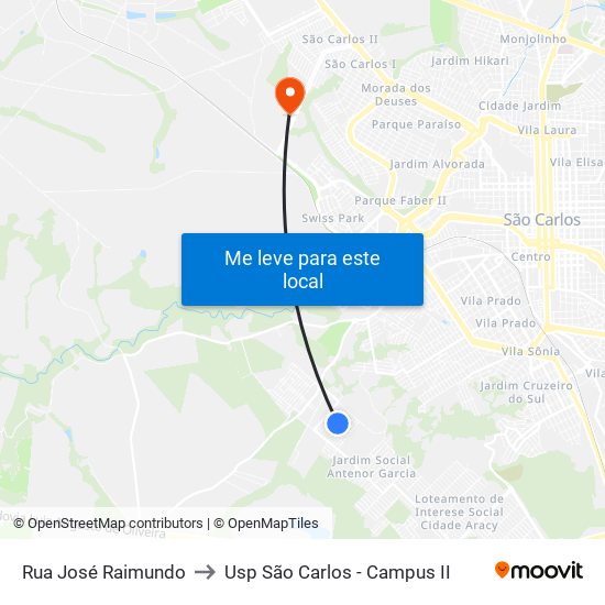 Rua José Raimundo to Usp São Carlos - Campus II map