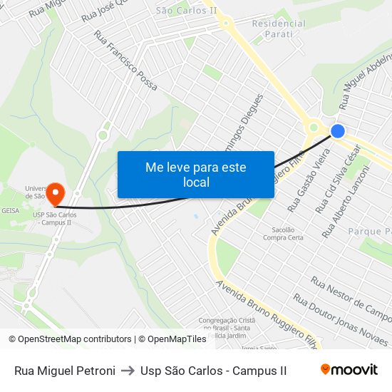 Rua Miguel Petroni to Usp São Carlos - Campus II map