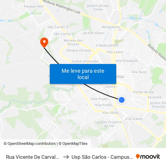 Rua Vicente De Carvalho to Usp São Carlos - Campus II map