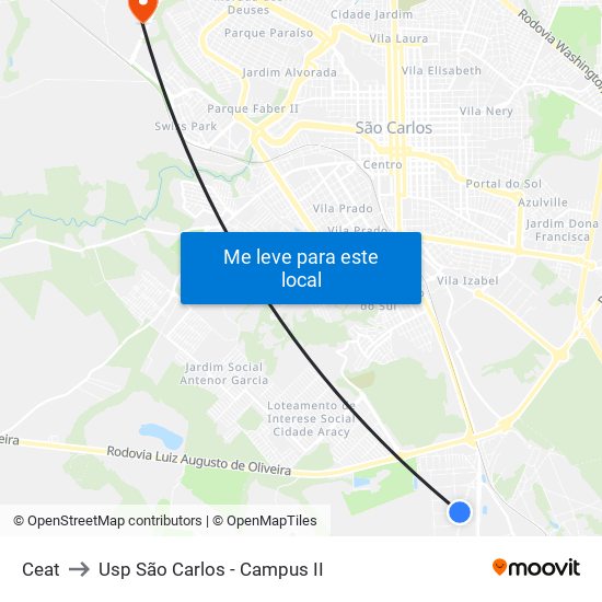 Ceat to Usp São Carlos - Campus II map