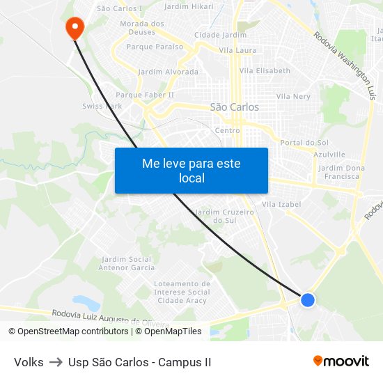 Volks to Usp São Carlos - Campus II map