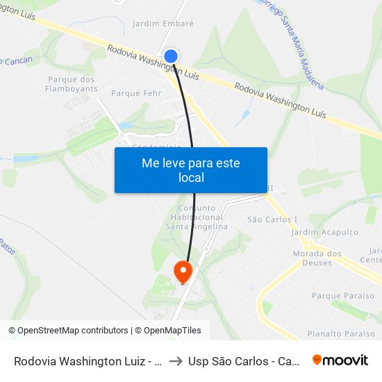 Rodovia Washington Luiz - Embaré to Usp São Carlos - Campus II map