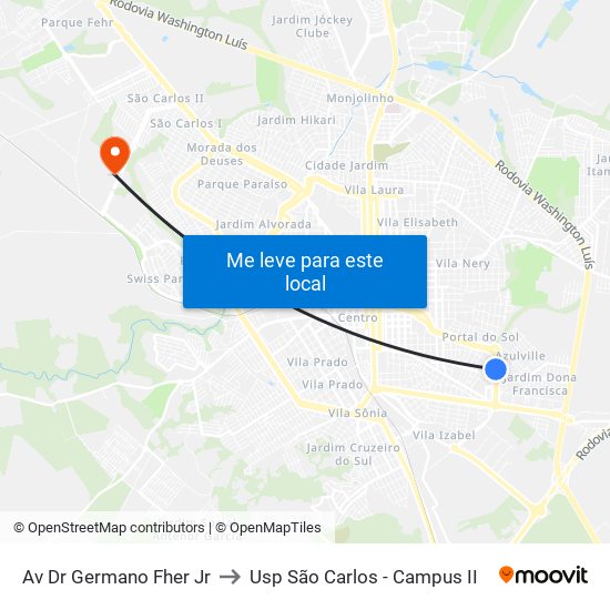 Av Dr Germano Fher Jr to Usp São Carlos - Campus II map
