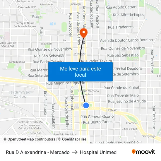 Rua D Alexandrina - Mercado to Hospital Unimed map