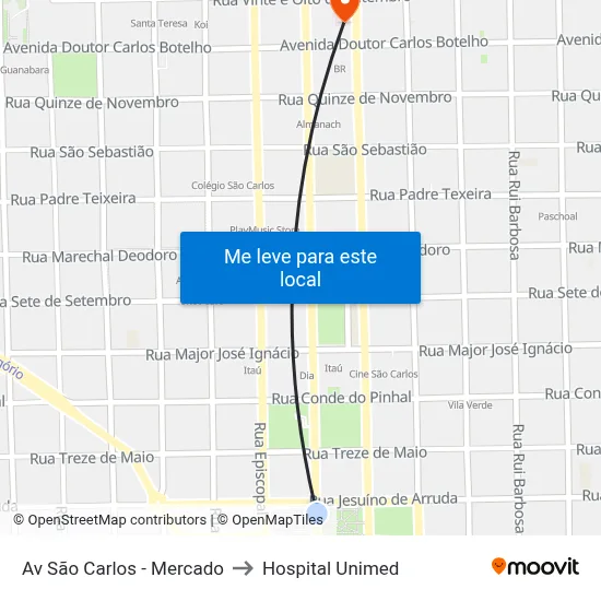 Av São Carlos - Mercado to Hospital Unimed map