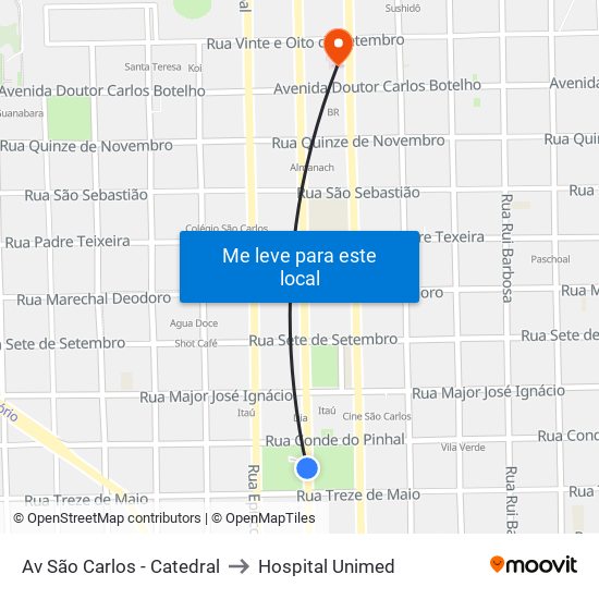 Av São Carlos - Catedral to Hospital Unimed map