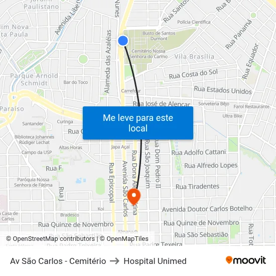 Av São Carlos - Cemitério to Hospital Unimed map