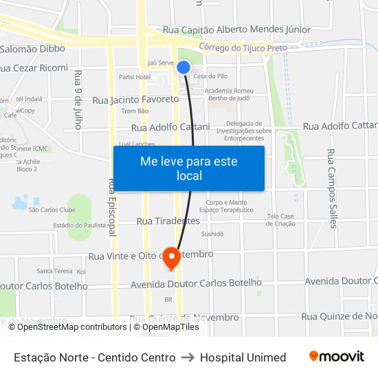 Estação Norte - Centido Centro to Hospital Unimed map