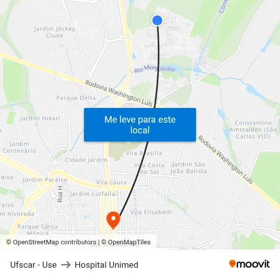 Ufscar - Use to Hospital Unimed map