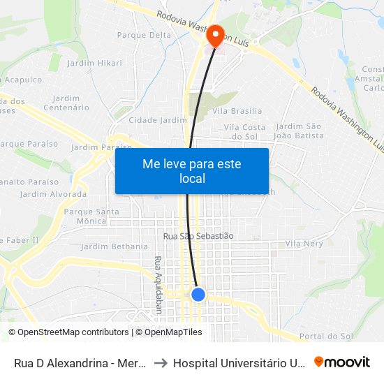 Rua D Alexandrina - Mercado to Hospital Universitário Ufscar map