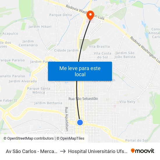 Av São Carlos - Mercado to Hospital Universitário Ufscar map