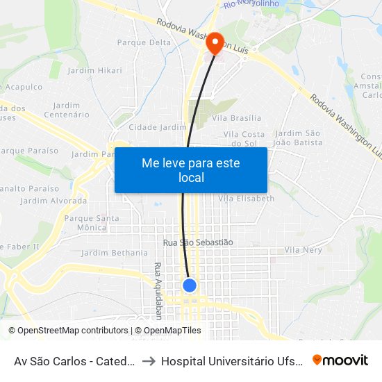 Av São Carlos - Catedral to Hospital Universitário Ufscar map