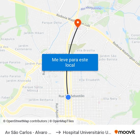 Av São Carlos - Alvaro Guião to Hospital Universitário Ufscar map