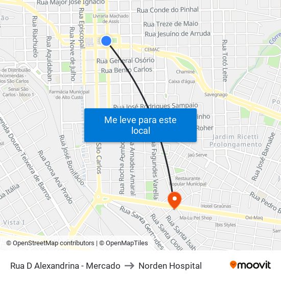 Rua D Alexandrina - Mercado to Norden Hospital map