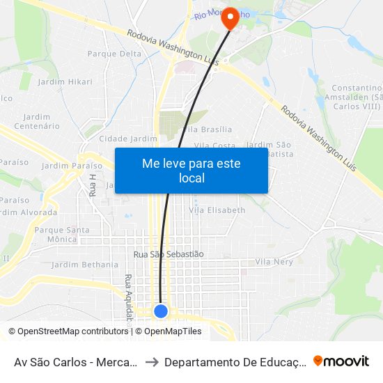 Av São Carlos - Mercado to Departamento De Educação map