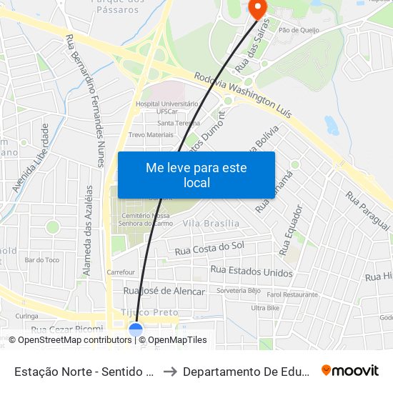 Estação Norte - Sentido Bairro to Departamento De Educação map