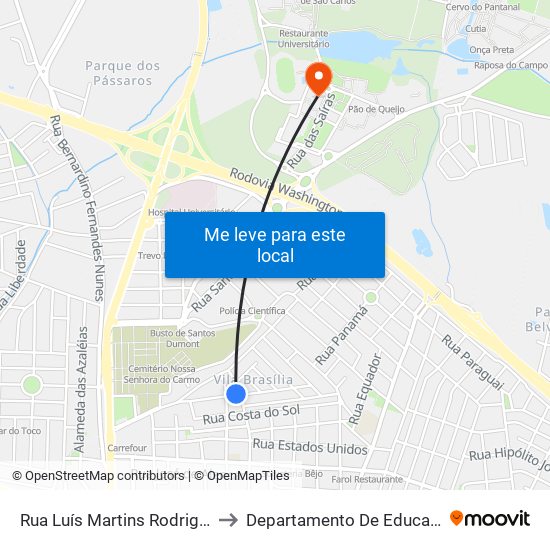 Rua Luís Martins Rodrigues to Departamento De Educação map