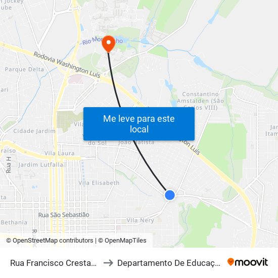 Rua Francisco Crestana to Departamento De Educação map
