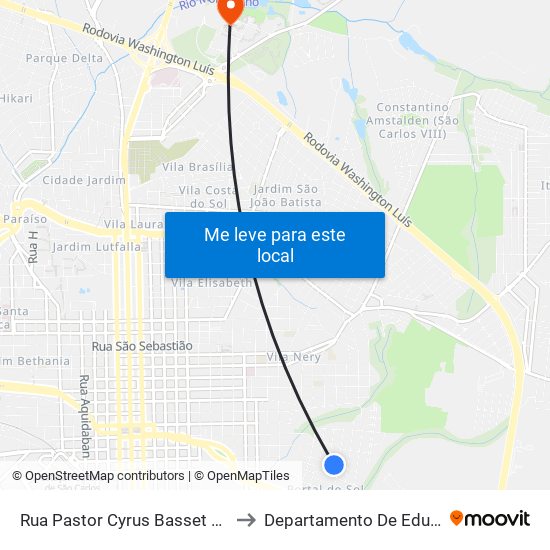 Rua Pastor Cyrus Basset Dawsey to Departamento De Educação map