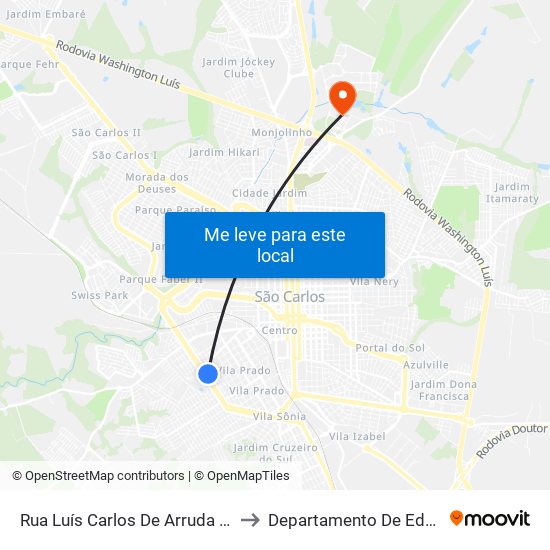 Rua Luís Carlos De Arruda Mendes to Departamento De Educação map