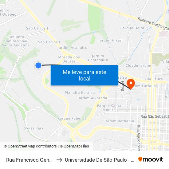 Rua Francisco Gentil De Guzzi to Universidade De São Paulo - Campus / Área I map