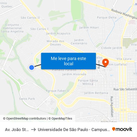 Av. João Stella to Universidade De São Paulo - Campus / Área I map