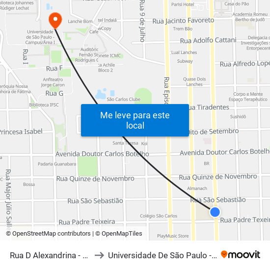 Rua D Alexandrina - Alvaro Guião to Universidade De São Paulo - Campus / Área I map