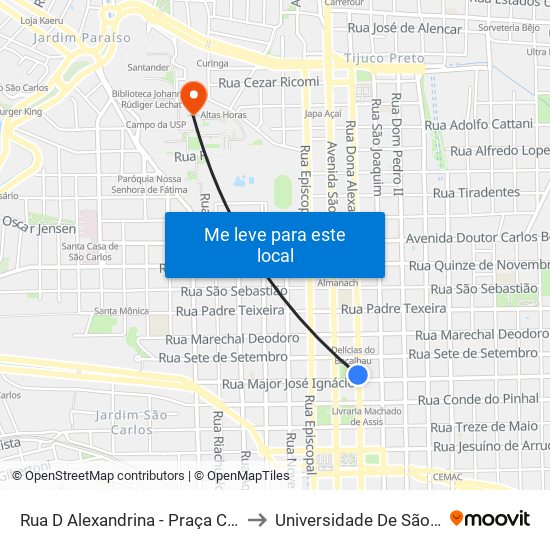 Rua D Alexandrina - Praça Coronel Sales - Cine São Carlos to Universidade De São Paulo - Campus / Área I map