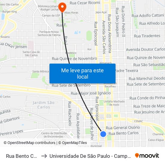 Rua Bento Carlos to Universidade De São Paulo - Campus / Área I map