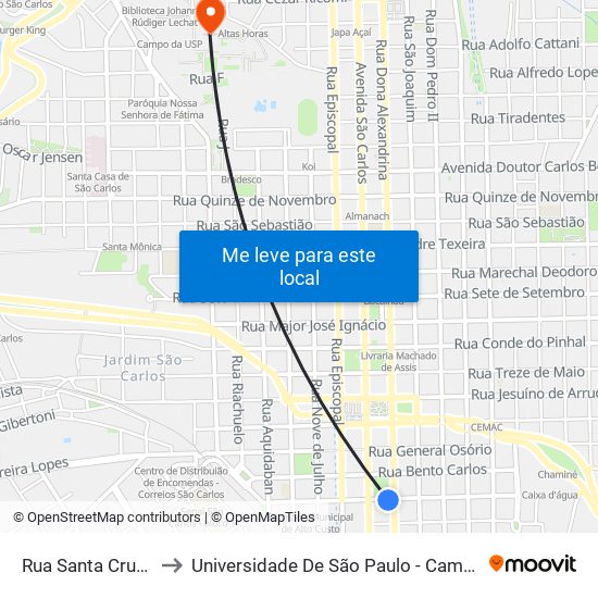Rua Santa Cruz (P2) to Universidade De São Paulo - Campus / Área I map