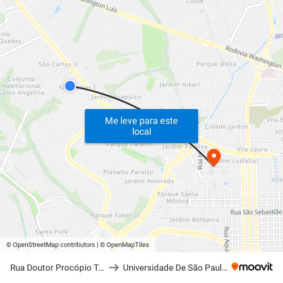 Rua Doutor Procópio Tolêdo Malta (P2) to Universidade De São Paulo - Campus / Área I map