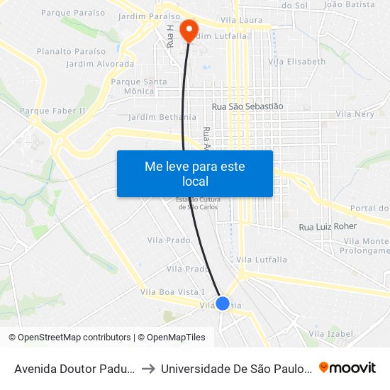 Avenida Doutor Padua Salles (P2v) to Universidade De São Paulo - Campus / Área I map